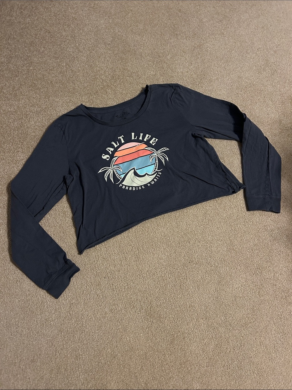Salt life paradise awaits charcoal crop top